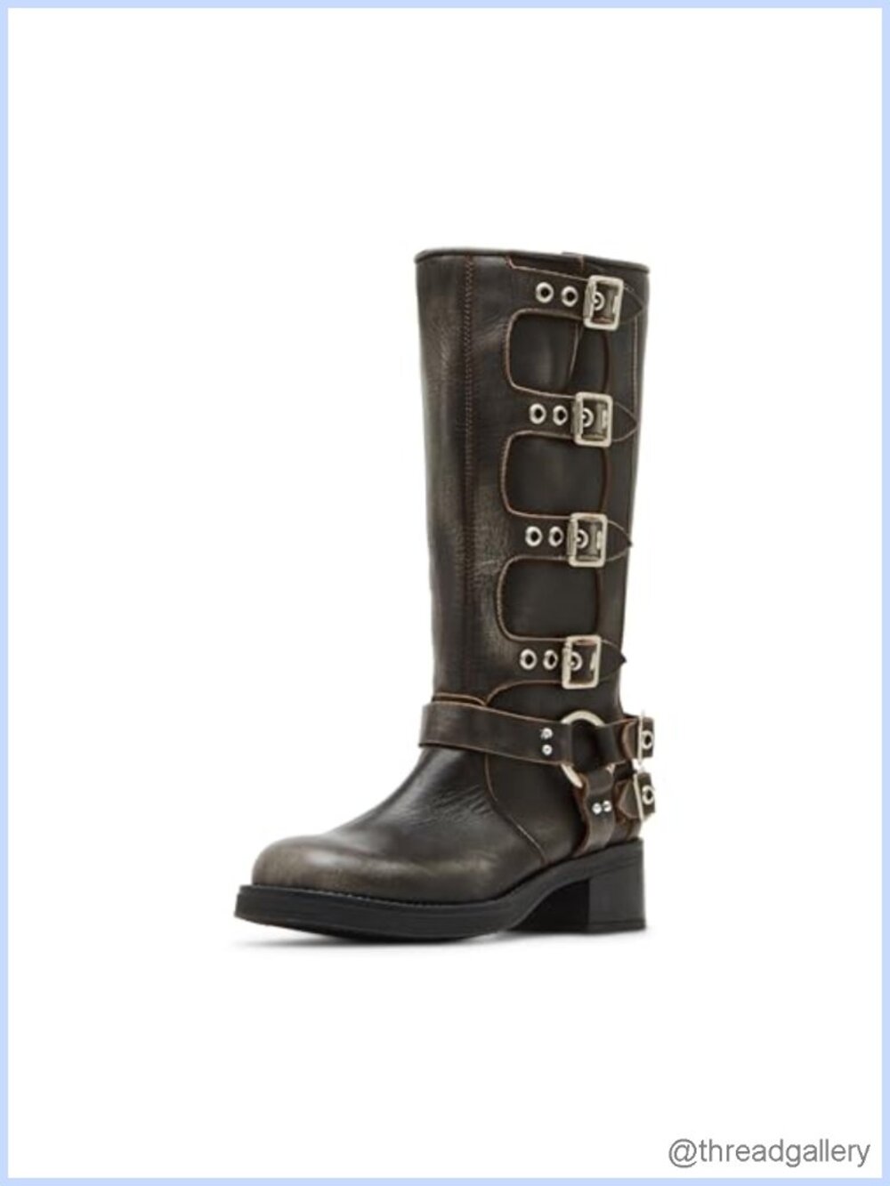 Leather Knee High Boots Round Toe Block Heel Slip On
